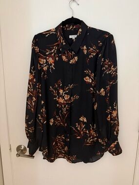 Equipment Navy Floral Button-Down Blouse with Brown & Cream Accents